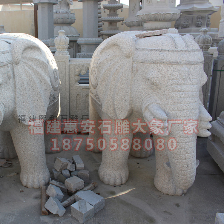 石雕大象晚霞红石雕动物，石雕大象的价值