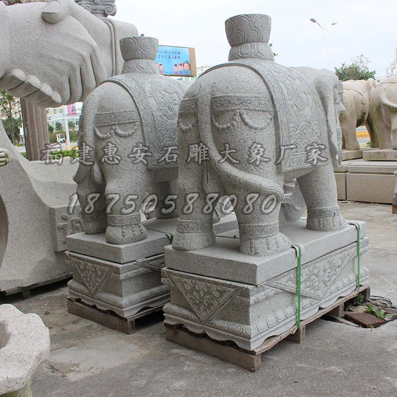 漳州清安禅寺3米高石雕大象顺利安装开光