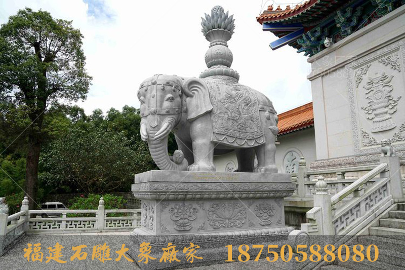 珠海普陀寺内摆放的石雕大象造型各异