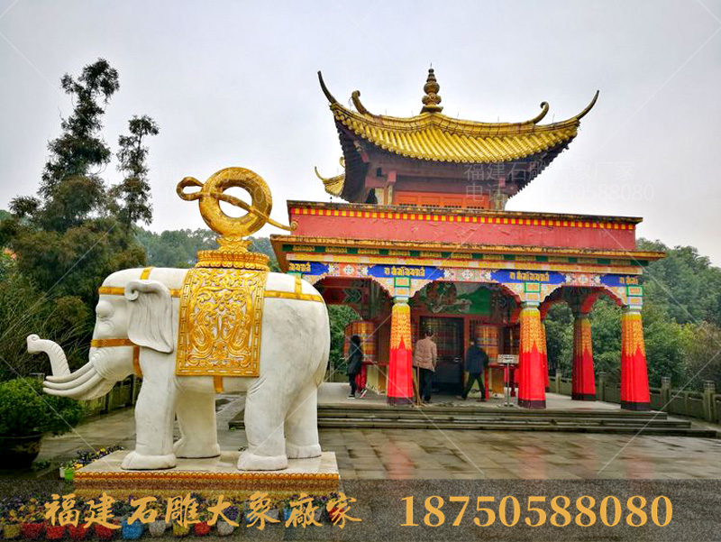 浙江寺庙里的石雕大象造型是六牙石象
