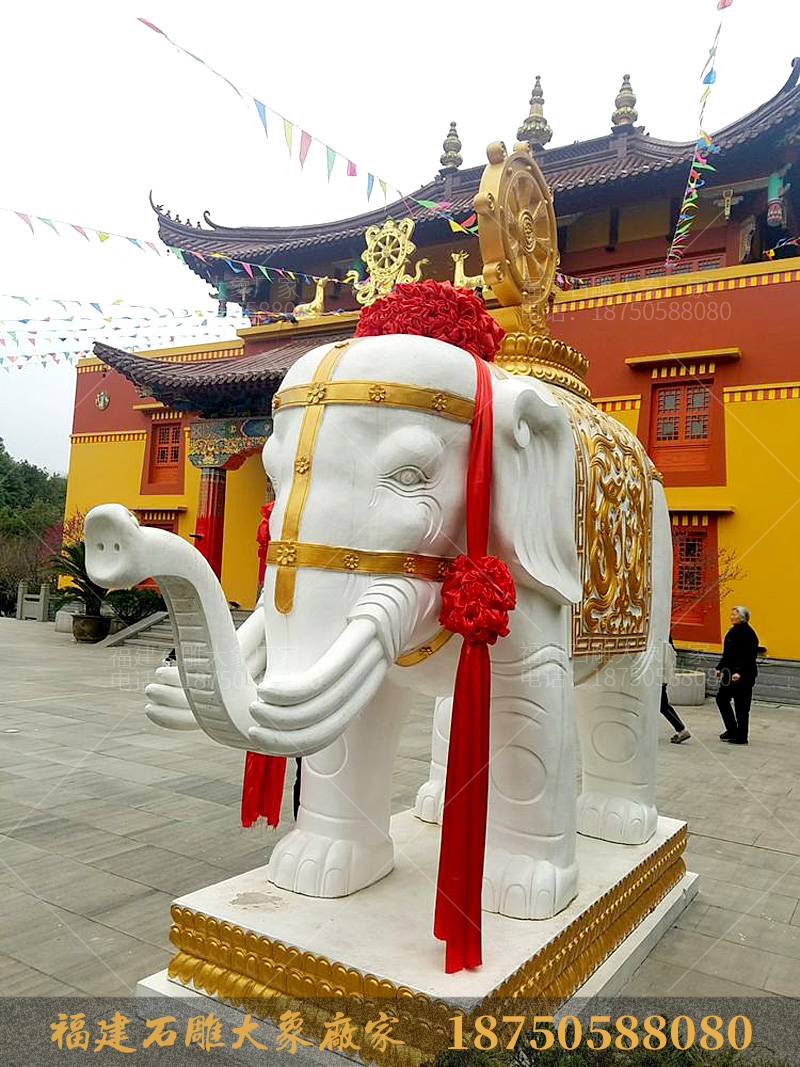 浙江寺庙里的石雕大象造型是六牙石象