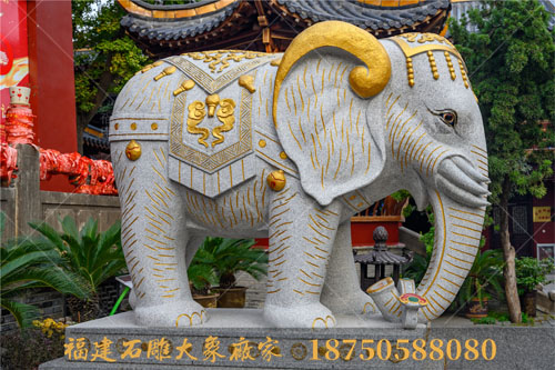 寺庙石雕大象的造型千姿百态
