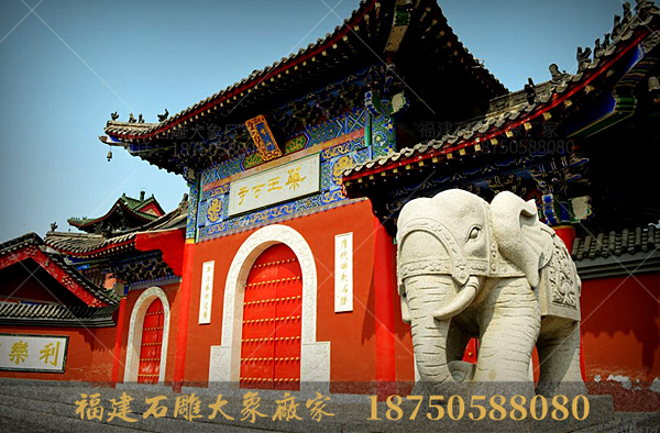 天津千年道观里的石雕大象图片