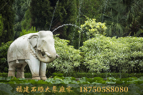 石雕大象结合喷水设计，构思巧妙！