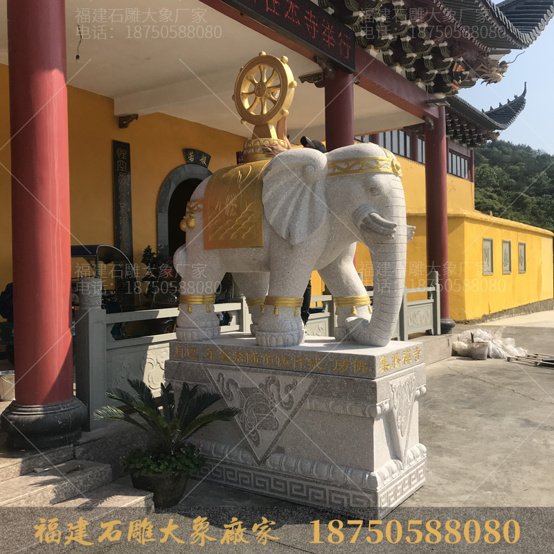 汕头青云禅寺里的石雕大象造型各不相同