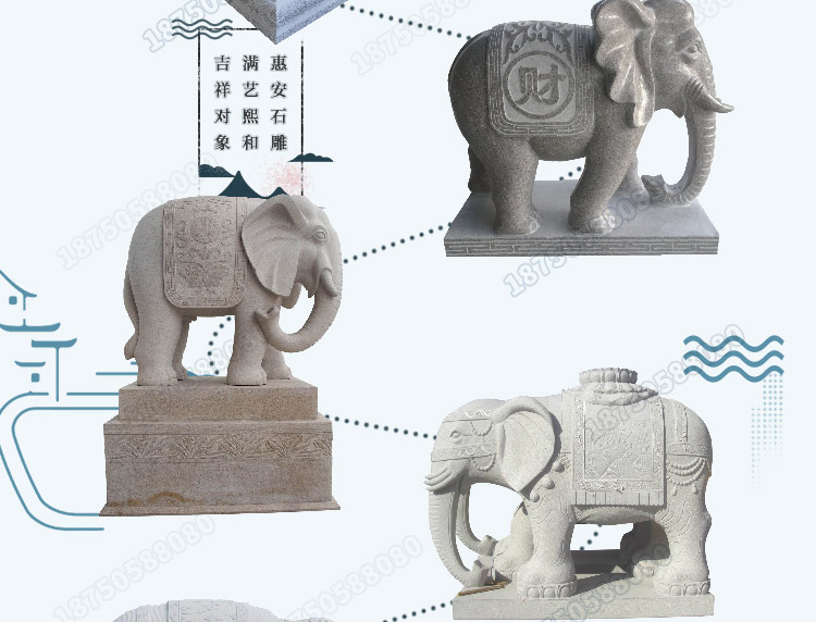 大象雕塑,白色材质石雕大象